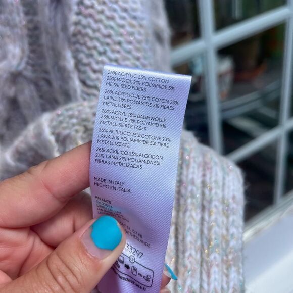 ANTHROPOLOGIE V-Neck Drama Rainbow Metallic Cable Tunic Sweater NWT - Picture 10 of 15